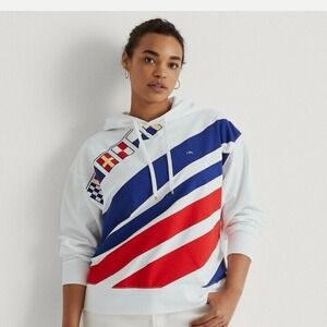 NWOT Lauren Ralph Lauren French Terry Hoodie Woman's  Flags and Stripes XS S M